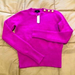 J Crew Crewneck Sweater with Buttons Neon Purple